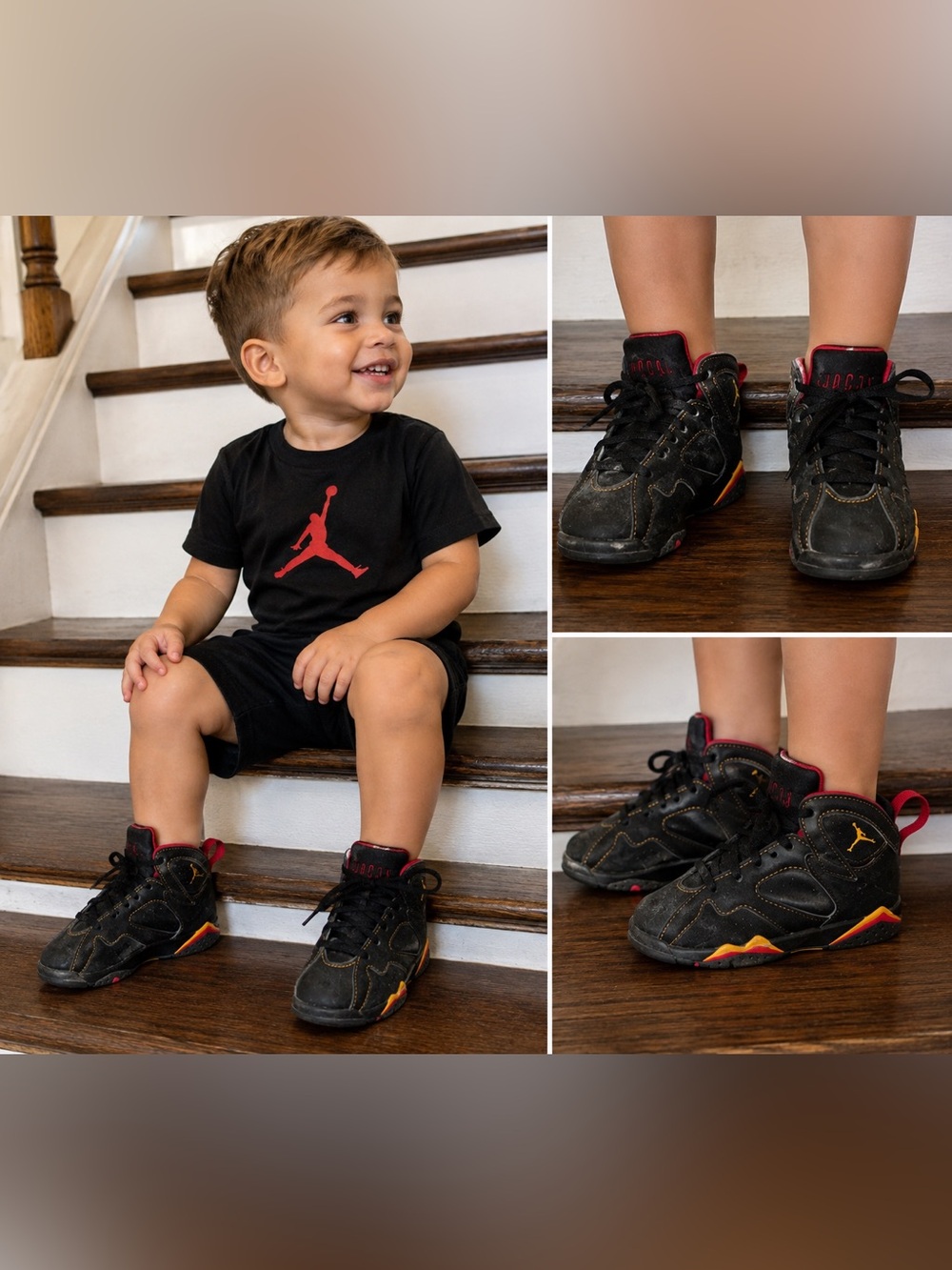 Jordan True Flight Toddler 10C Black Red Yellow High Top Sneakers